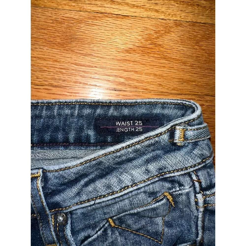 Vigoss Jeans Womens Size 25x25 Skinny Crop  Distressed‎ Blue Denim Medium Wash